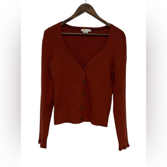 Boden Sweaters - Boden Women’s Rib Knit Top with Scalloped Sleeves Rust Orange Size 12 Minimalist